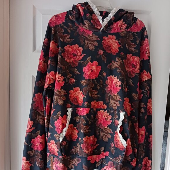 NWT Ampersand Avenue Womens University Hoodie Kiss Goodnight Floral Lace Size XL - Picture 4 of 10